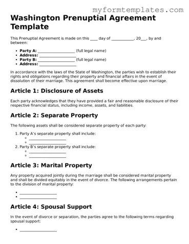 Official Prenuptial Agreement Form for the State of Washington