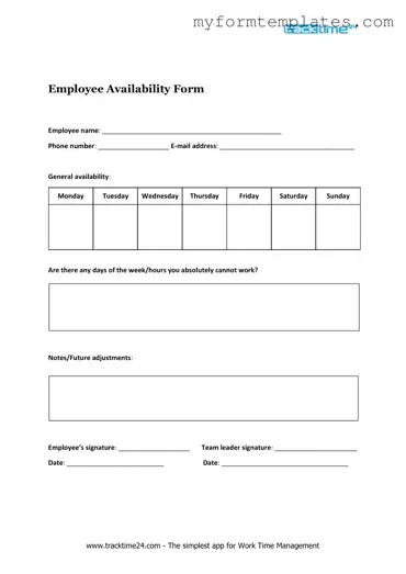 Official Employee Availability Form in PDF