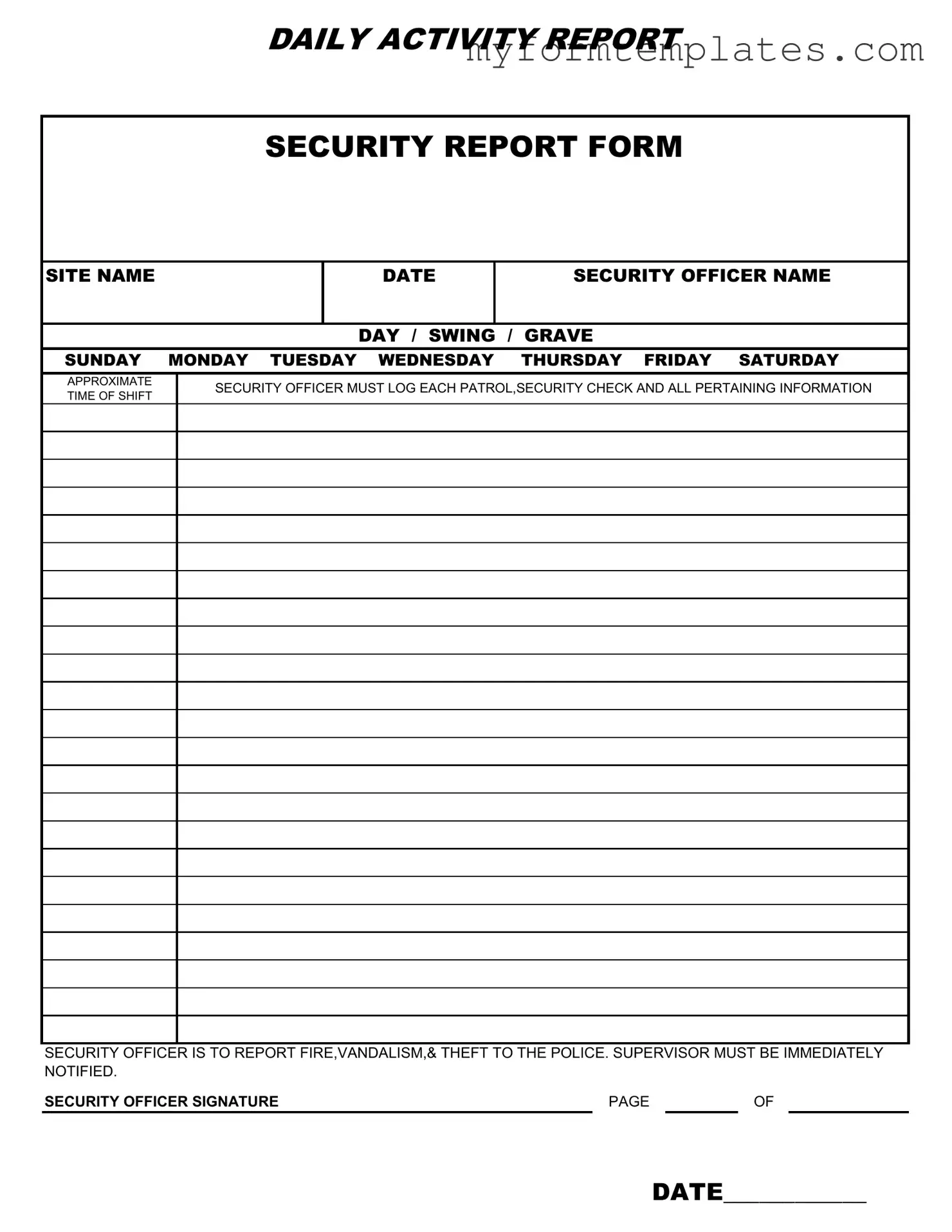 Official Security Guard Daily Report Sample Form in PDF