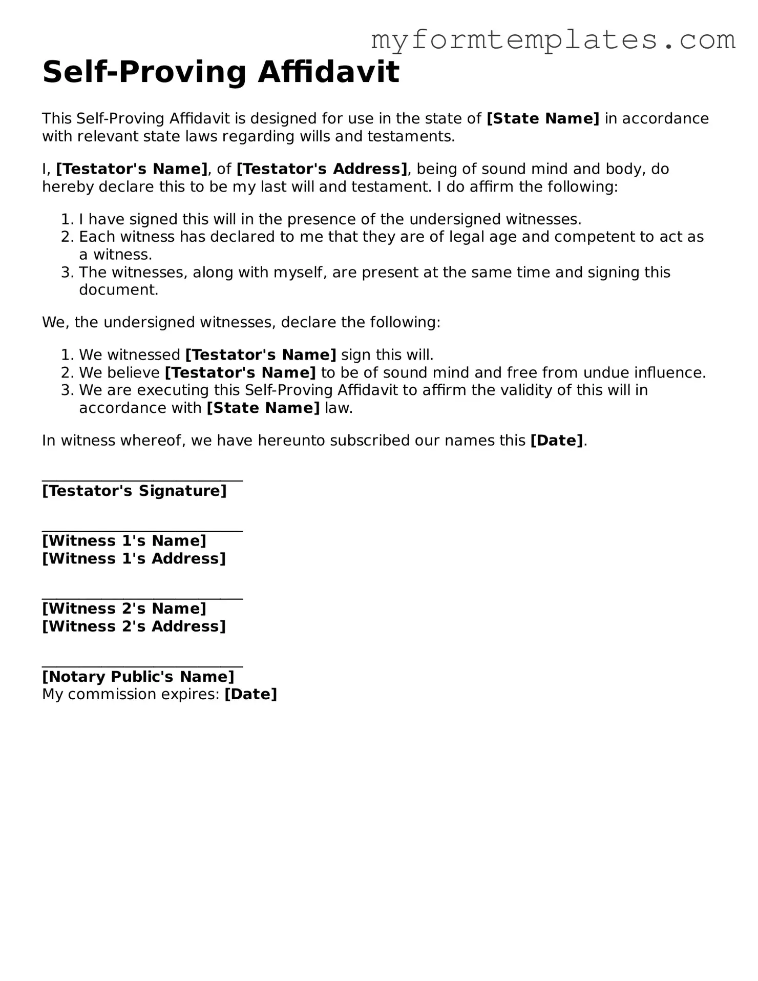 Self-Proving Affidavit Document