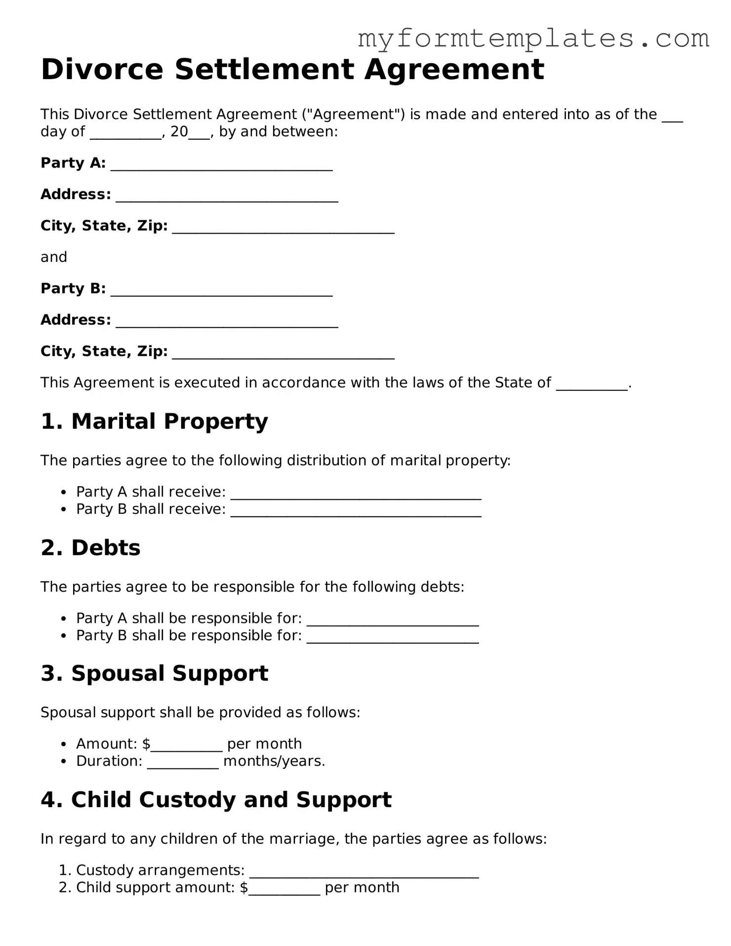 Divorce Settlement Agreement Document