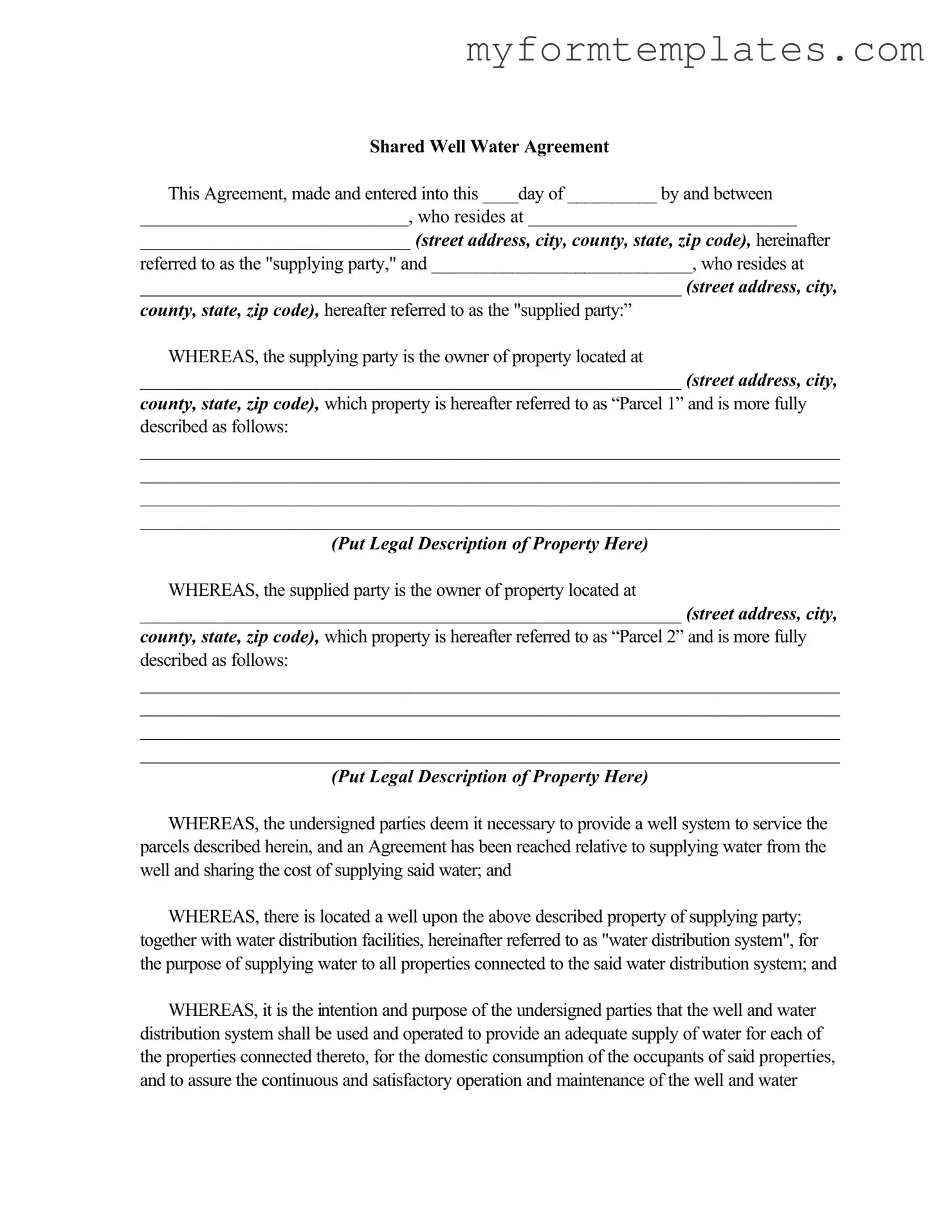 Official Shared Well Agreement Form in PDF