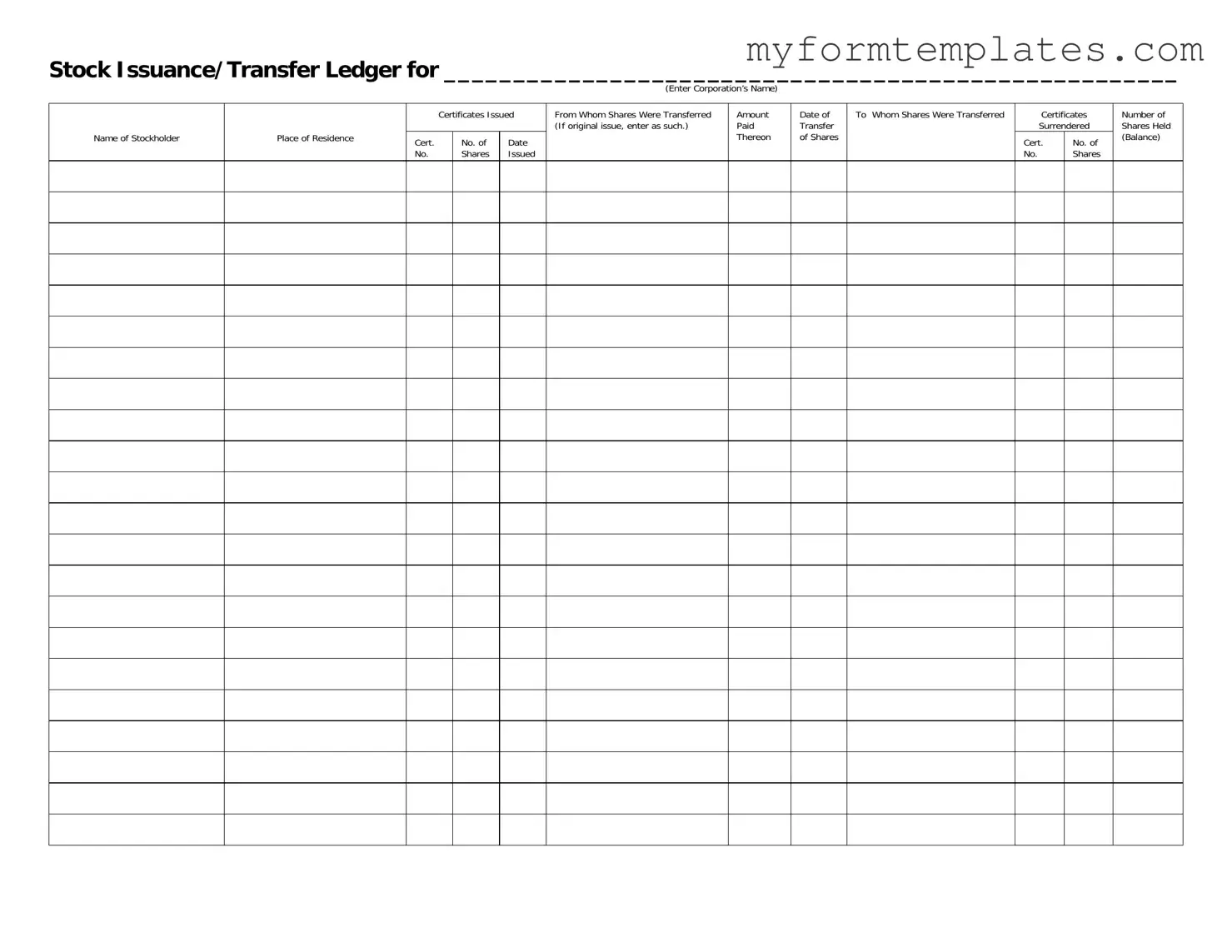 Official Stock Transfer Ledger Form in PDF