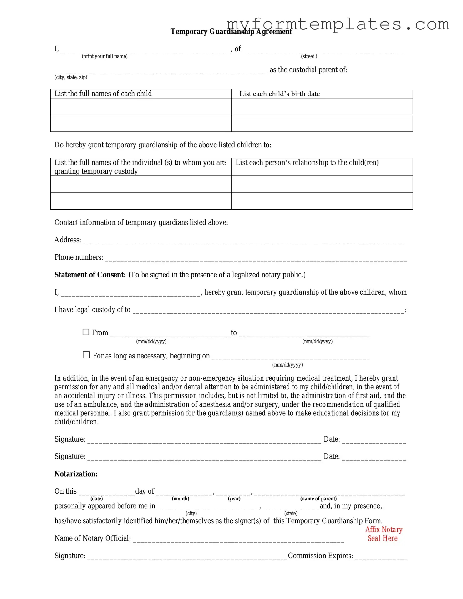 Official Temporary Custody Form in PDF