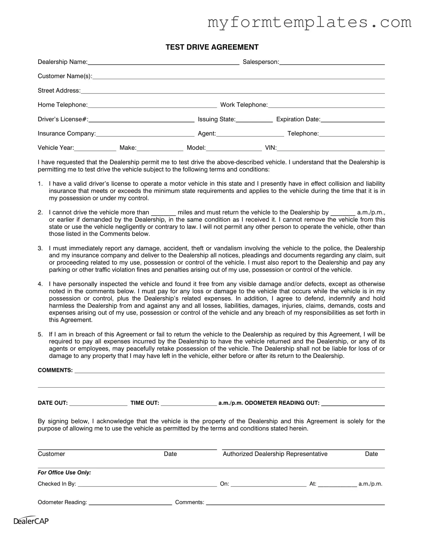 Official Test Drive Form in PDF