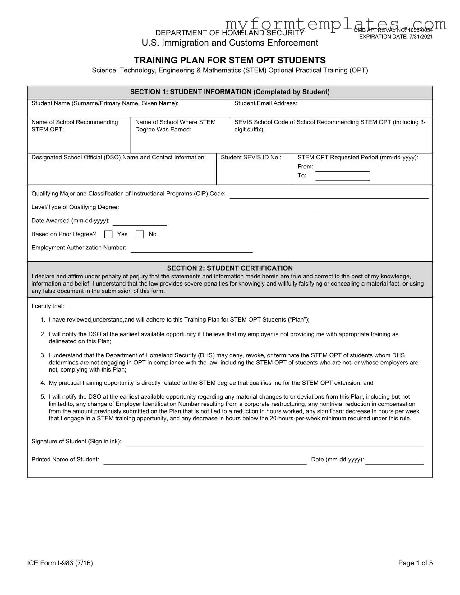 Official ICE I-983 Form in PDF