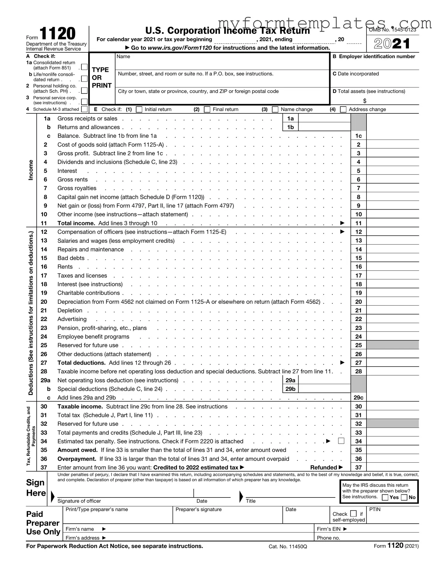 Official IRS 1120 Form in PDF