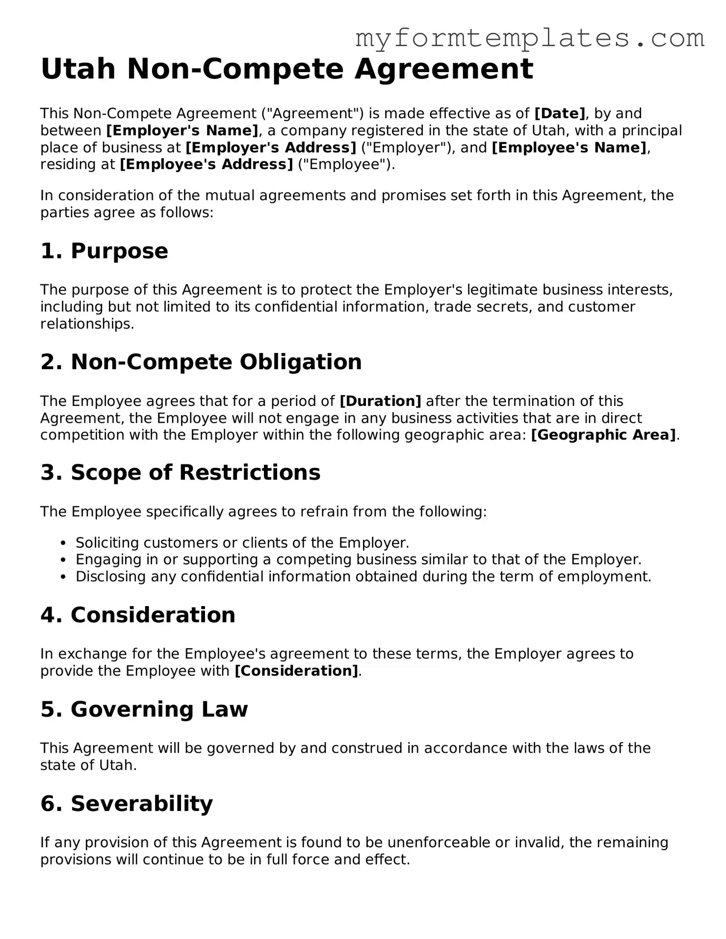Official Non-compete Agreement Form for the State of Utah