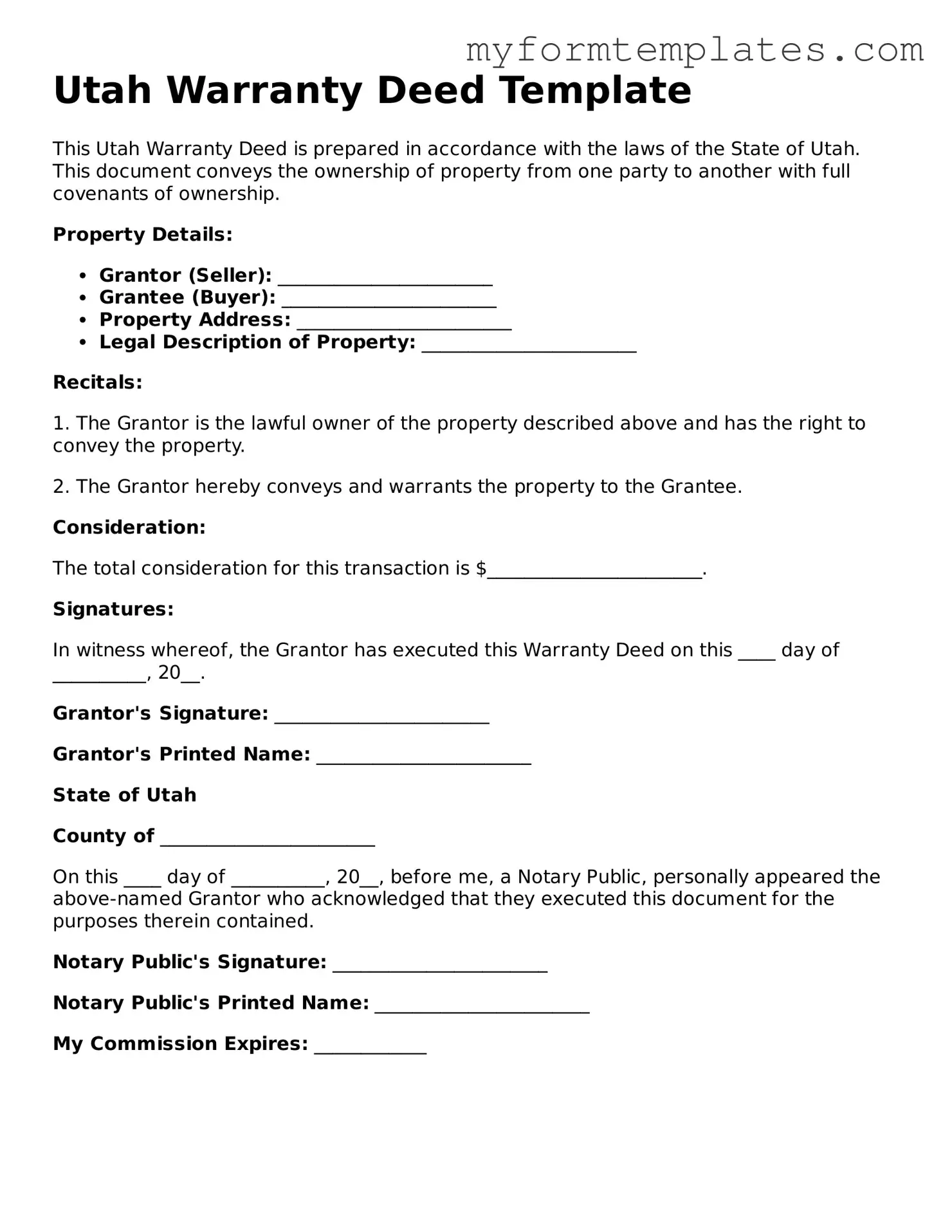 Official Deed Form for the State of Utah
