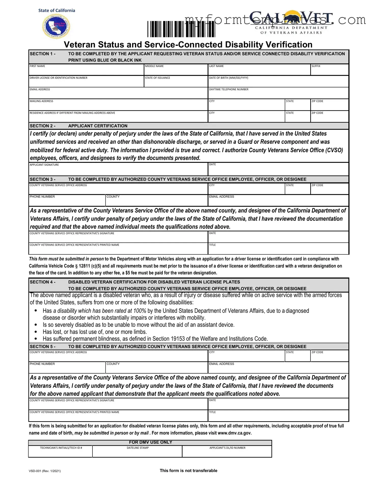 Official Vsd 001 Form in PDF