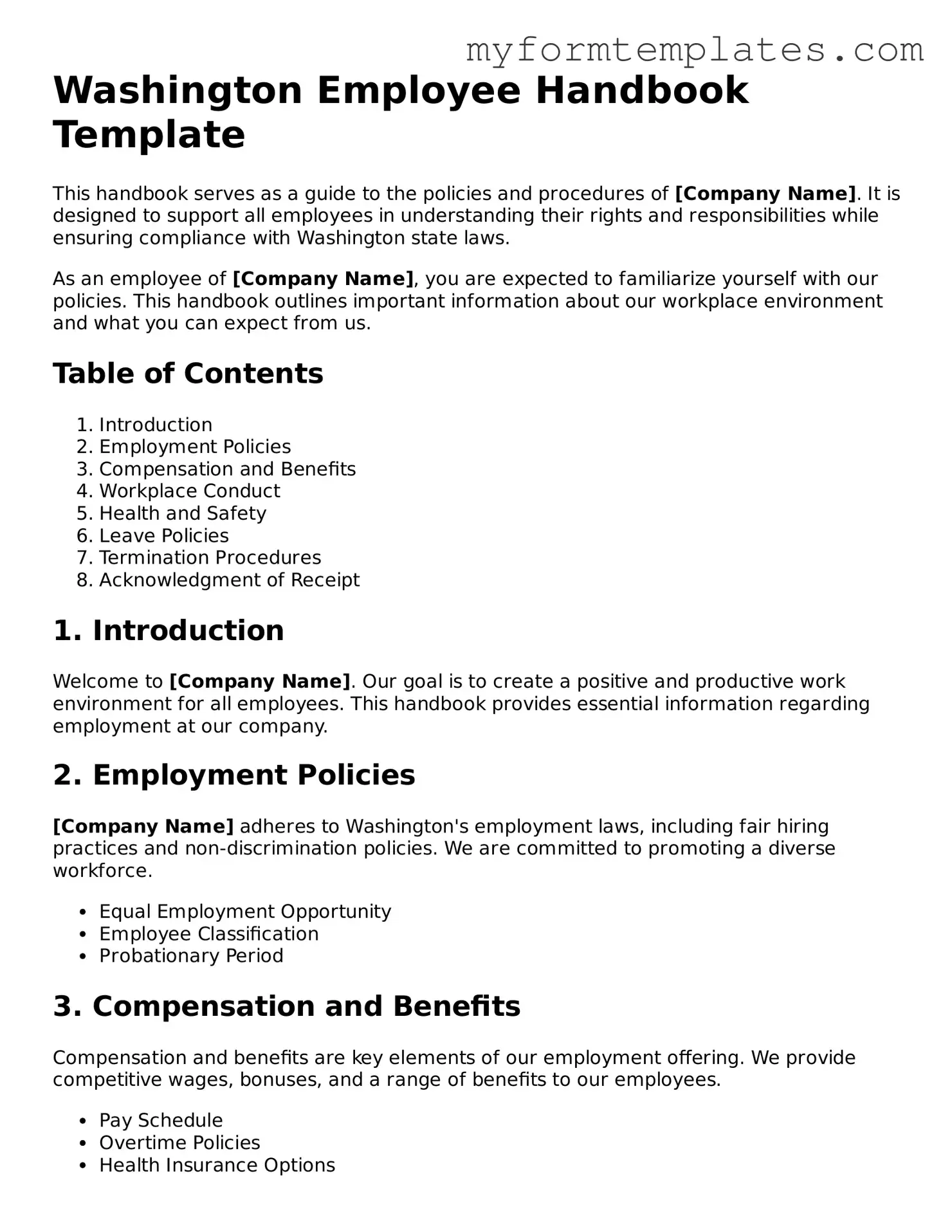 Official Employee Handbook Form for the State of Washington