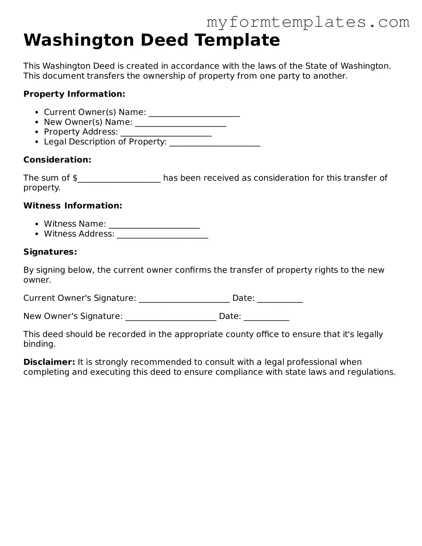 Official Deed Form for the State of Washington