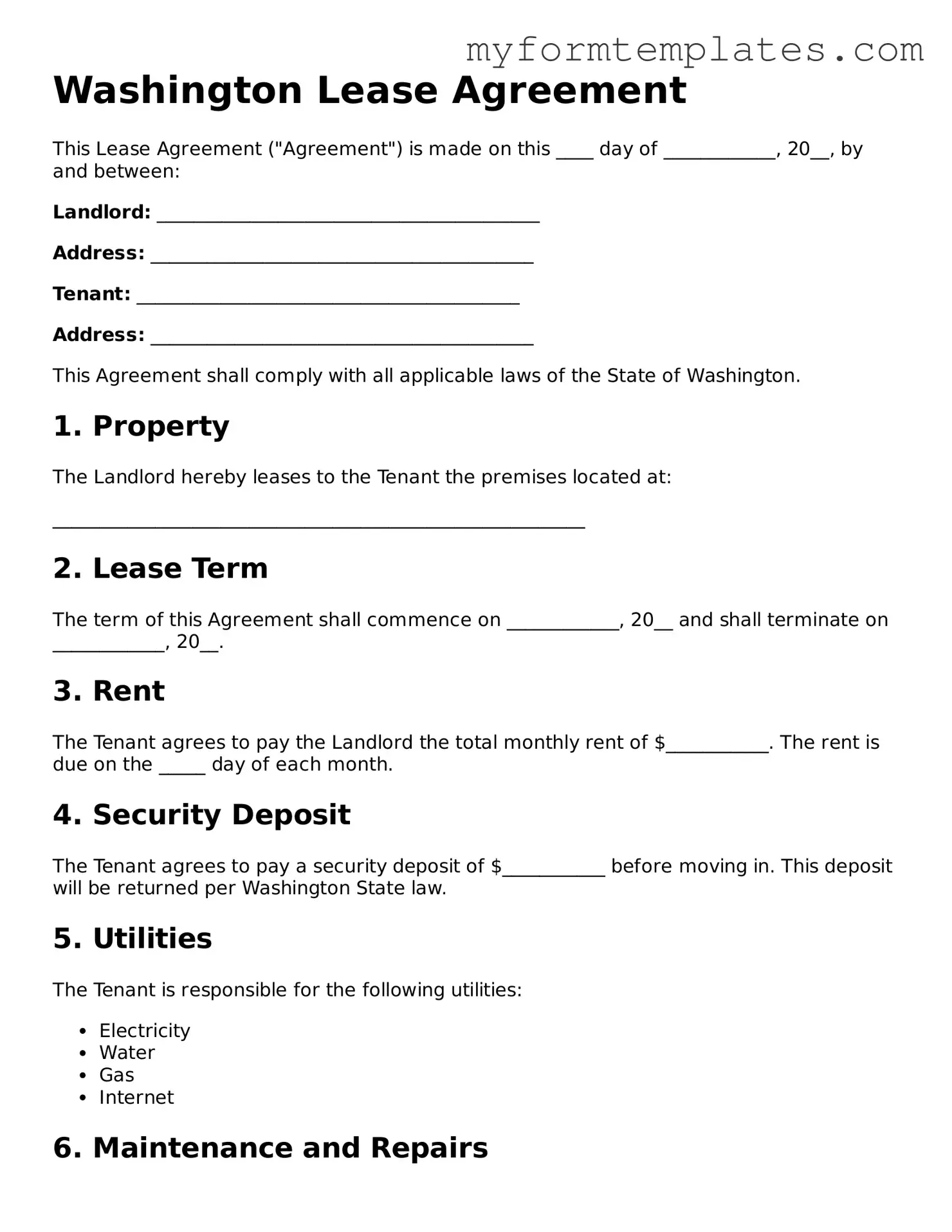Official Lease Agreement Form for the State of Washington