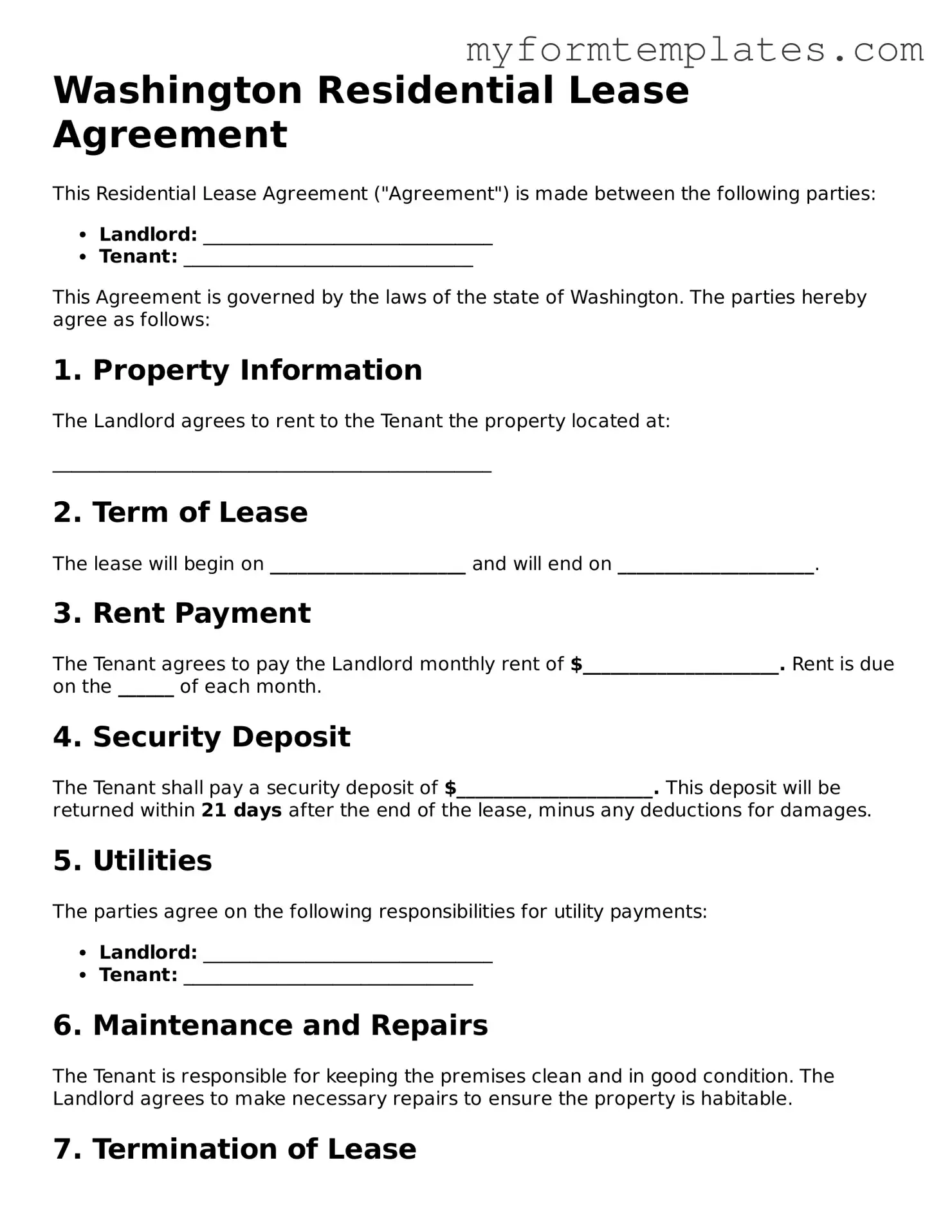 Official Residential Lease Agreement Form for the State of Washington