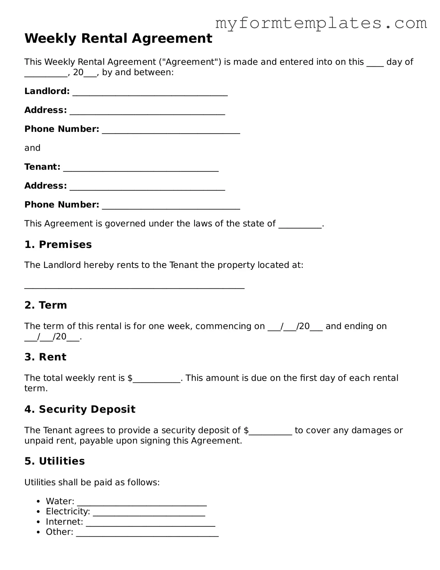 Weekly Rental Agreement Document