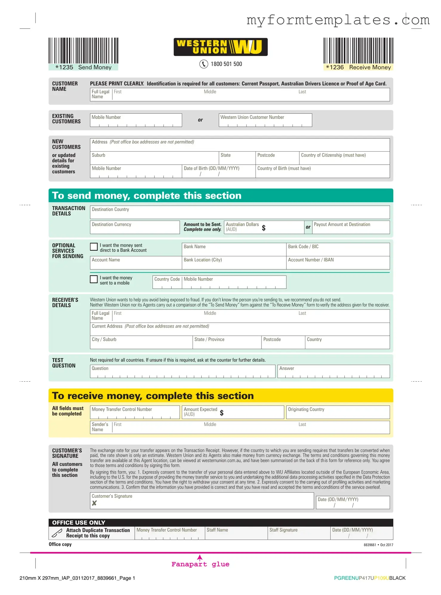 Official Western Union Form in PDF