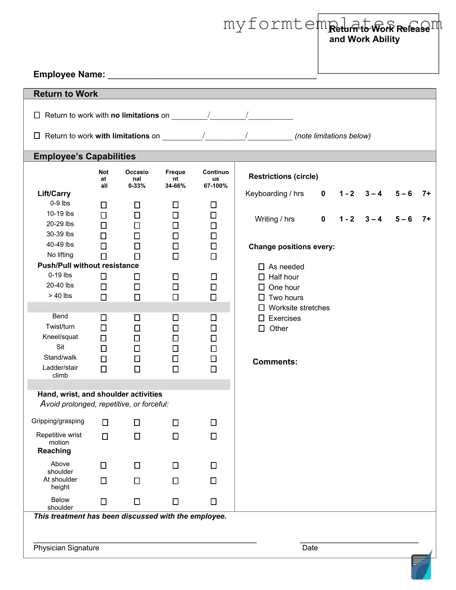 Official Work Release Form in PDF